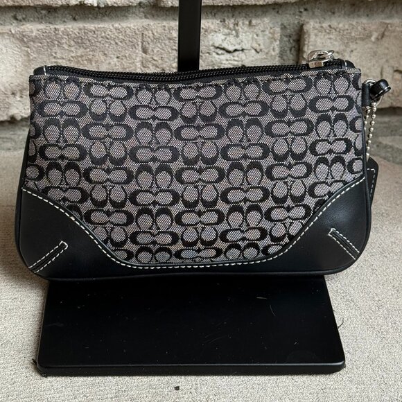 COACH VINTAGE Y2K MONOGRAM CANVAS & LEATHER WRISTLET MINI PURSE CLUTCH BLACK - Picture 5 of 11